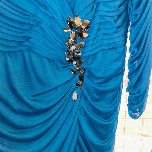 Adrianna Papell Teal Long Sleeve Dress Size 16 - Picture 2 of 7